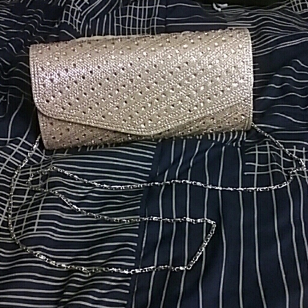 Rose gold rhinestone clutch bag